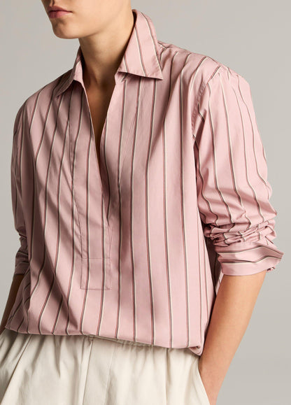 Striped Cotton Relaxed Popover Shirt - US 1335