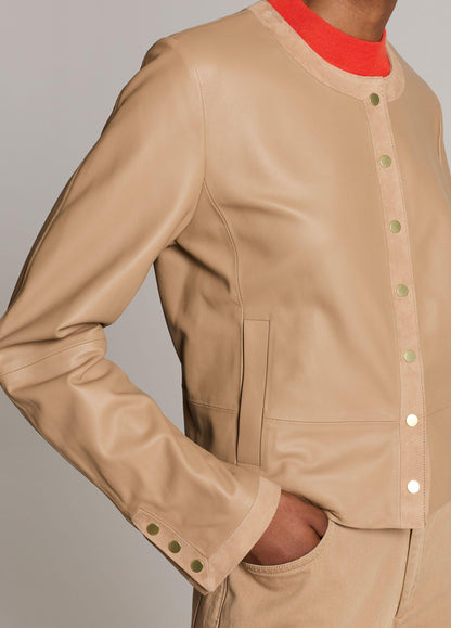 Suede-Trimmed Leather Cropped Jacket - US 1142