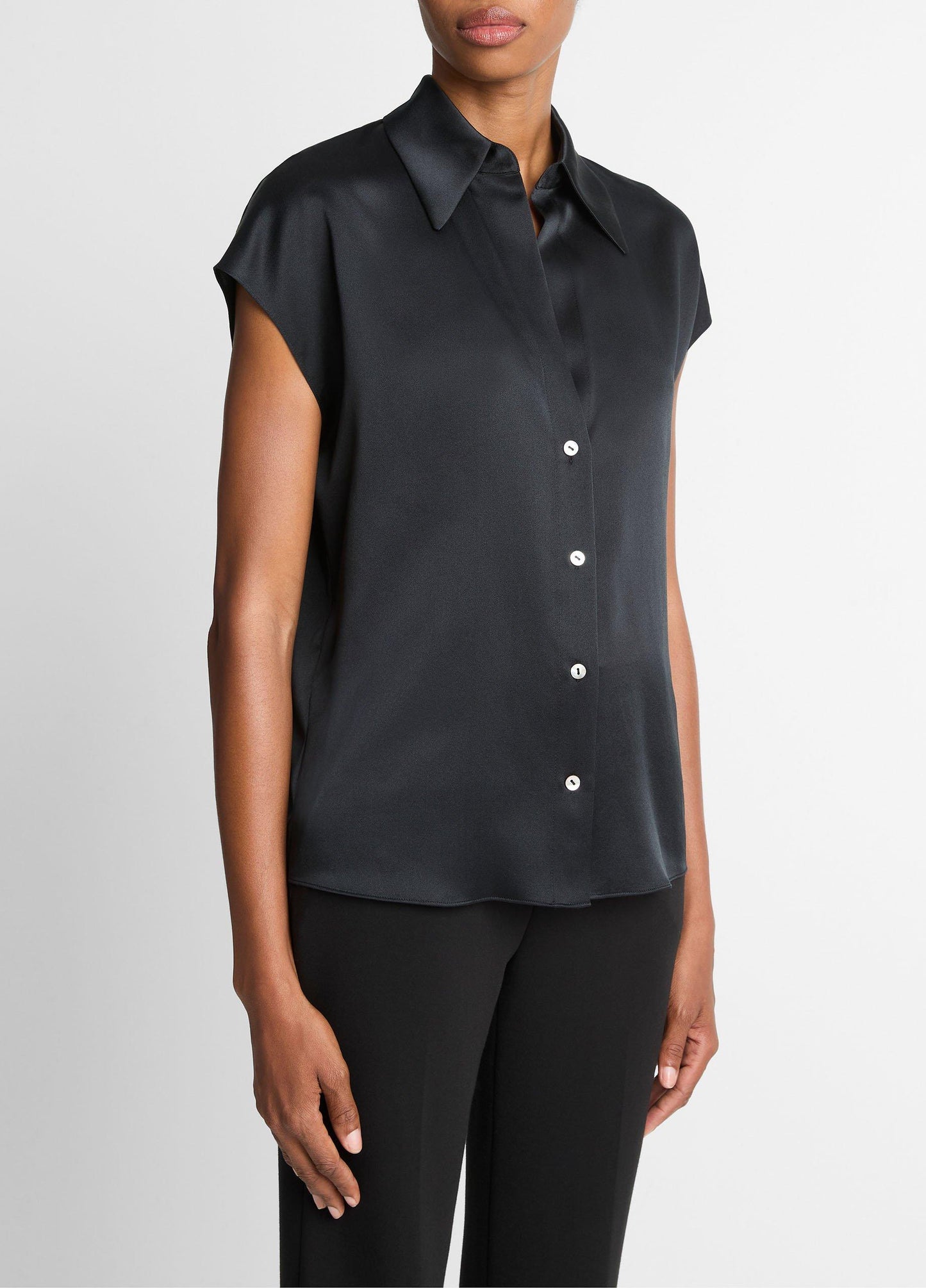 Silk Cap-Sleeve Ruched-Back Blouse - US 8041