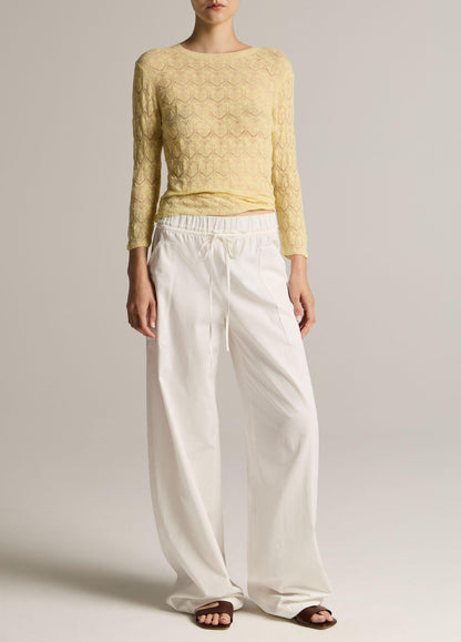 Fine Lace Cotton Three-Quarter-Sleeve Crew Neck Sweater - US 6300