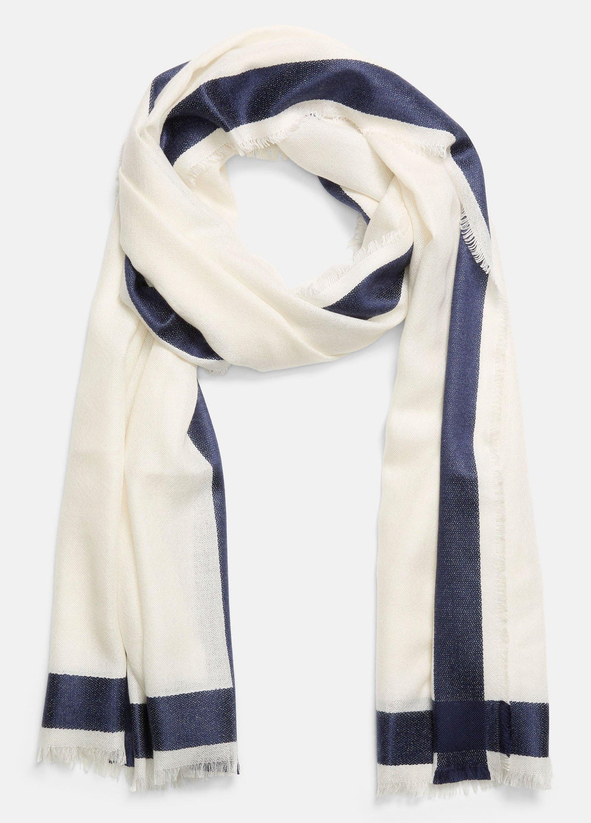 Border-Stripe Cashmere-Silk Satin Scarf - US 6677