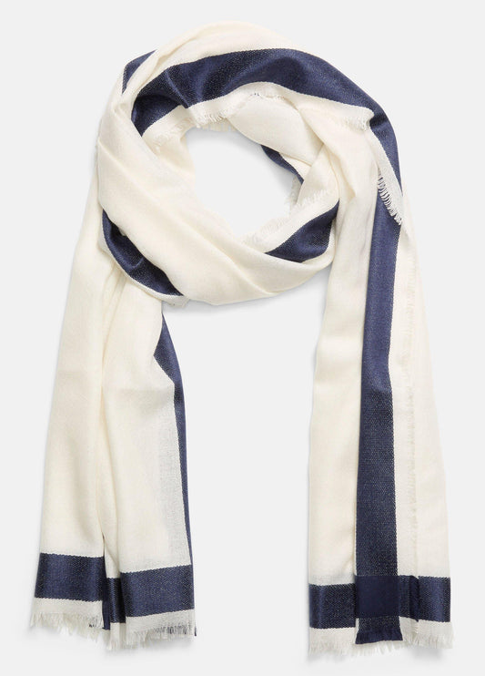 Border-Stripe Cashmere-Silk Satin Scarf - US 6677