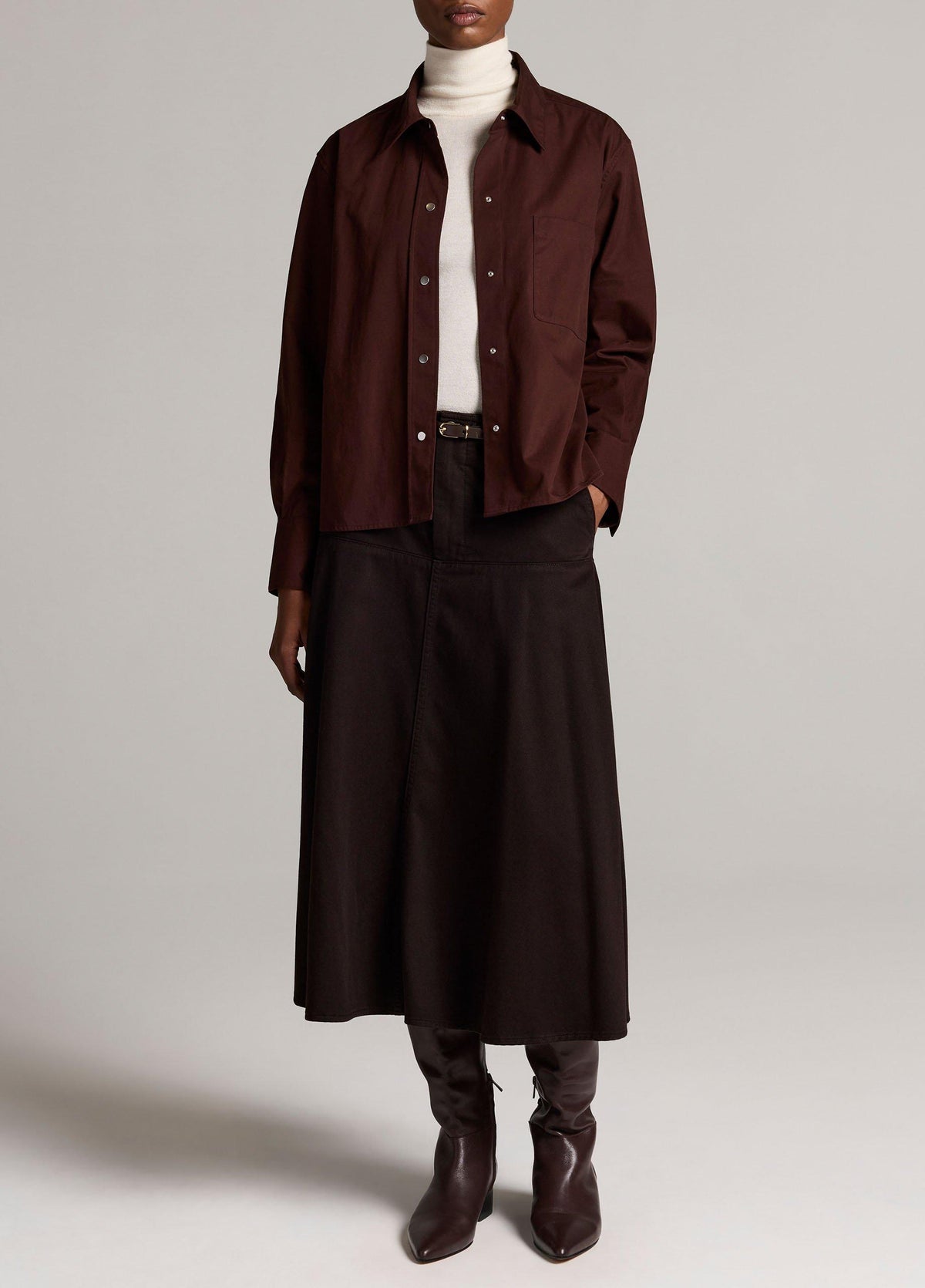 Cotton Metal-Snap Long-Sleeve Shirt - US 3029