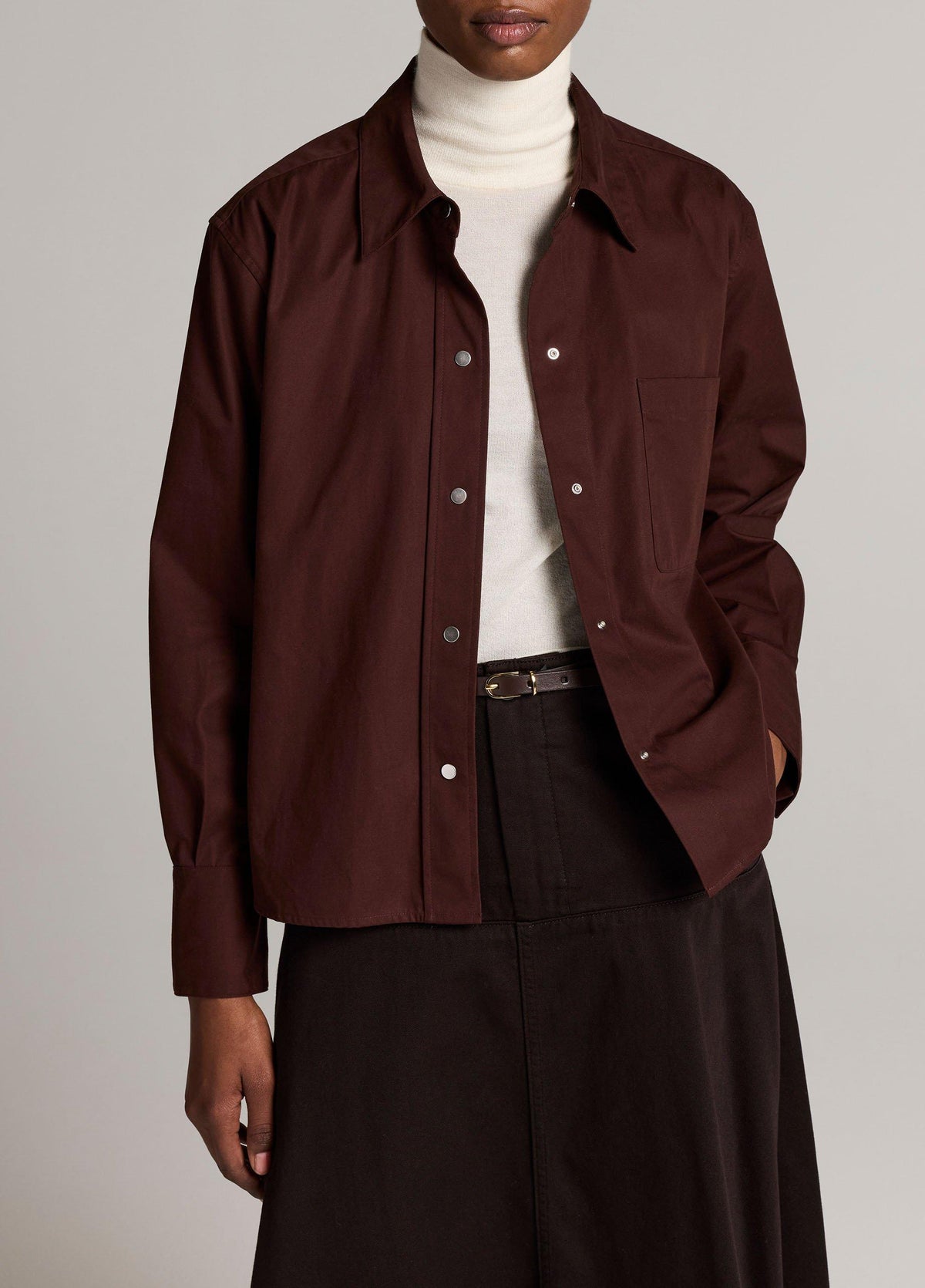 Cotton Metal-Snap Long-Sleeve Shirt - US 3029
