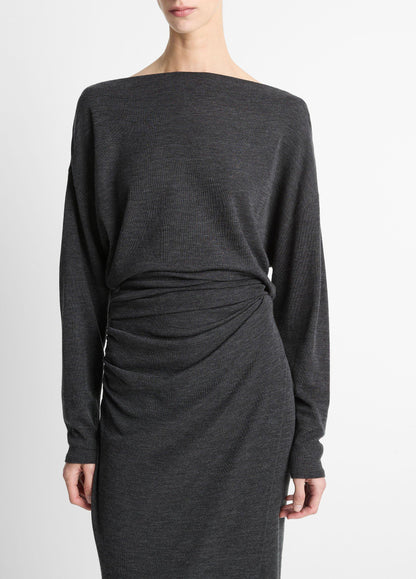 Draped Wool-Blend Slash-Neck Top - US 4555