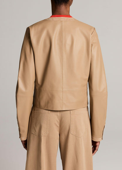 Suede-Trimmed Leather Cropped Jacket - US 1142