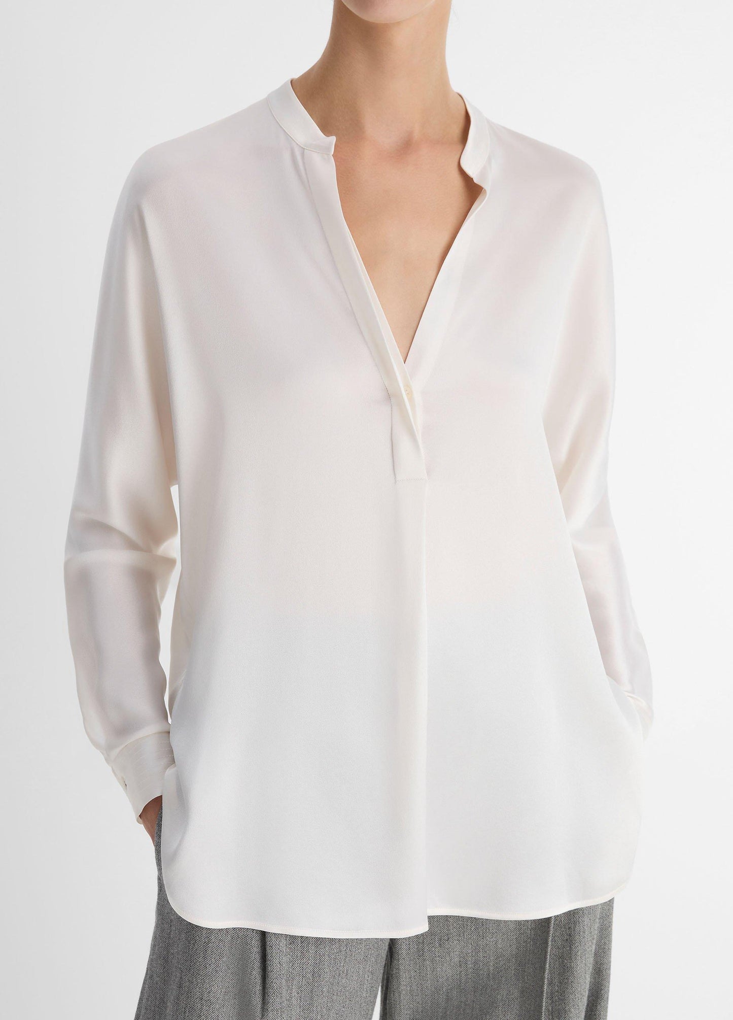Silk Satin Band-Collar Blouse - US 5094
