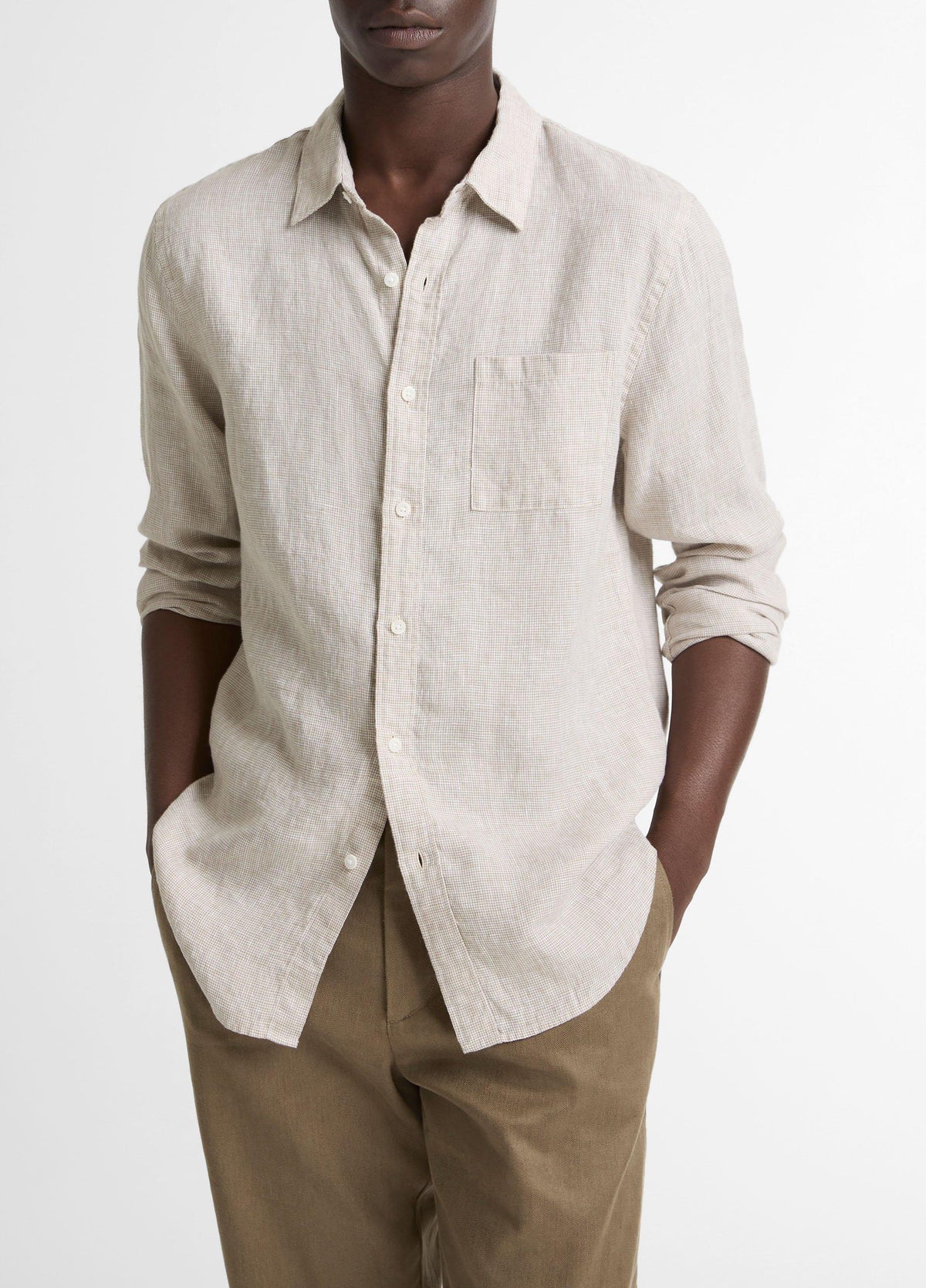 Houndstooth Linen Button-Front Shirt - US 6645