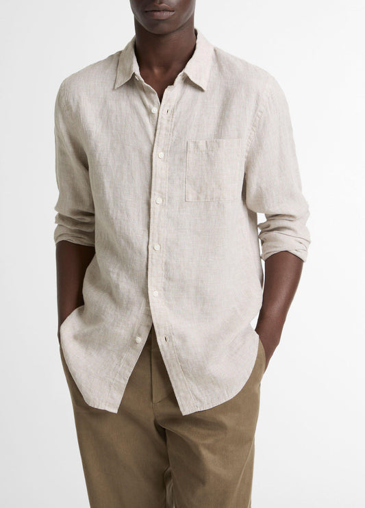 Houndstooth Linen Button-Front Shirt - US 6645