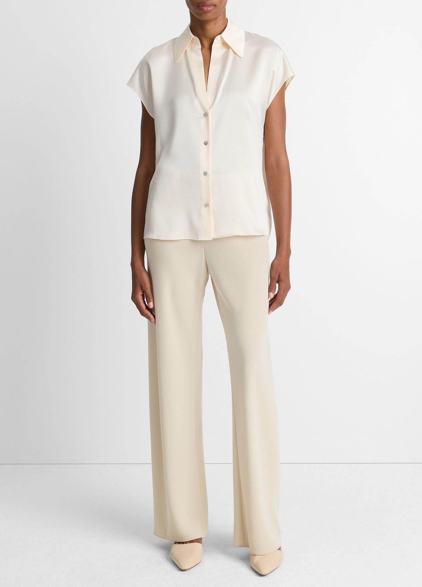 Silk Cap-Sleeve Ruched-Back Blouse - US 2681