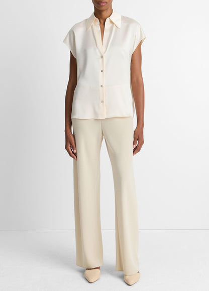 Silk Cap-Sleeve Ruched-Back Blouse - US 2681
