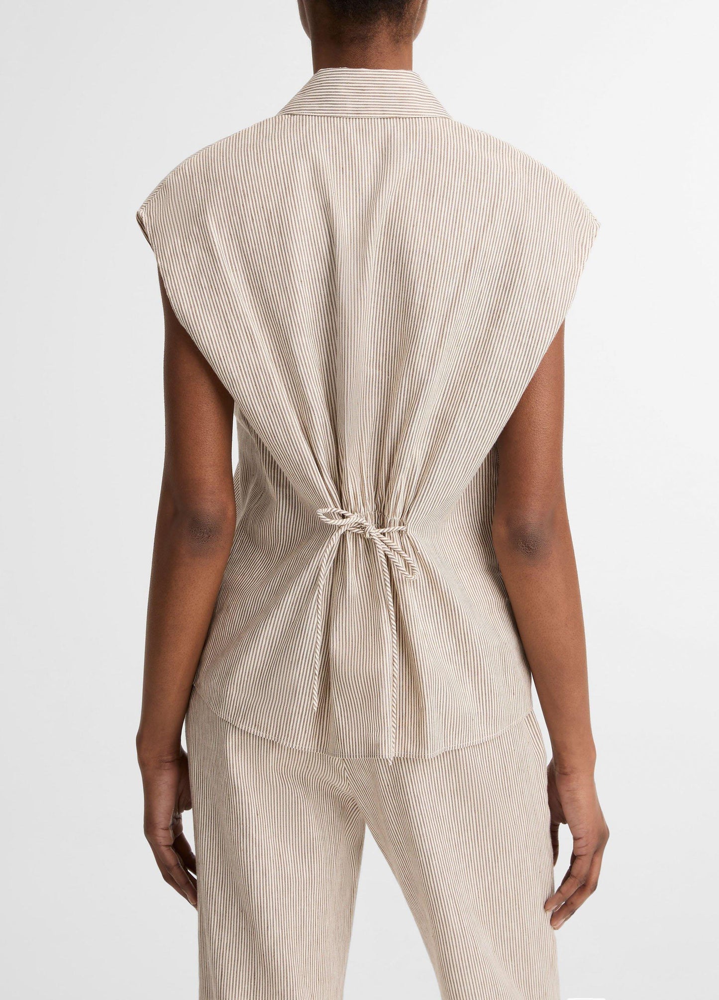 Ticking Stripe Linen-Cotton Cap-Sleeve Blouse - US 3199