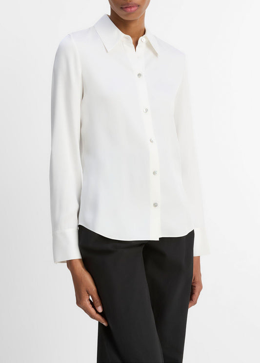 Silk-Blend Slim Button-Front Blouse - US 4598