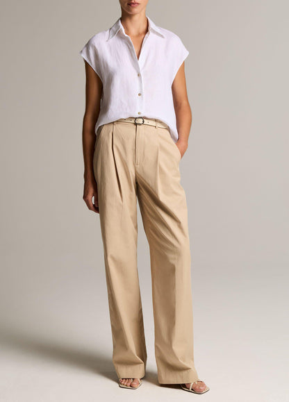 Linen Cap-Sleeve Button-Front Blouse - US 4913