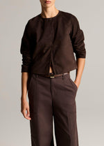 Collarless Cropped Suede Jacket - US 4959