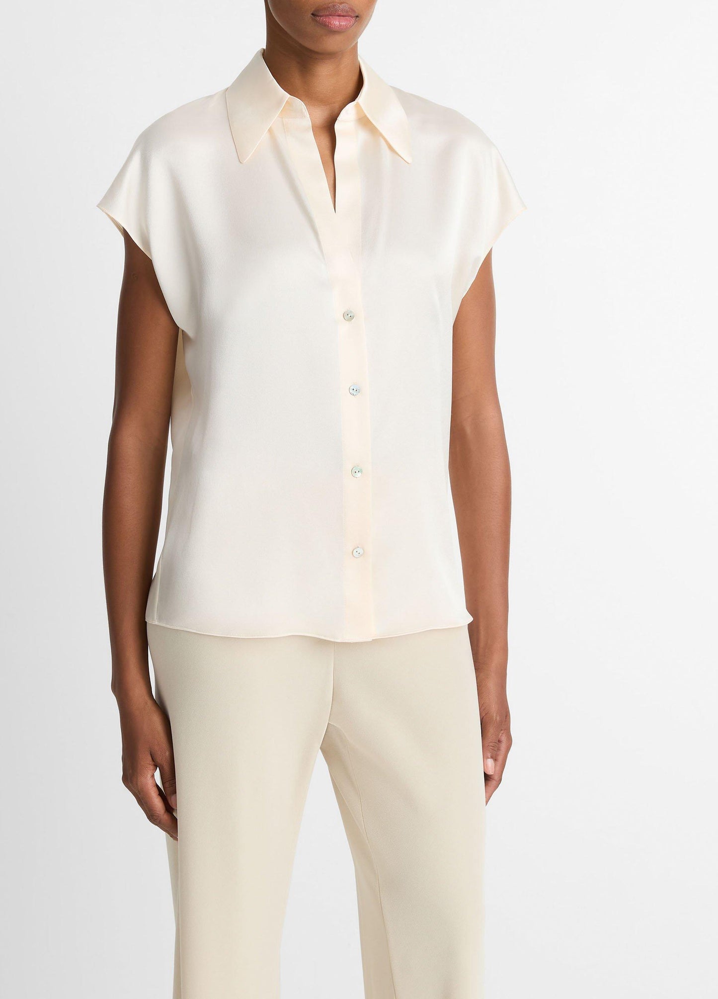 Silk Cap-Sleeve Ruched-Back Blouse - US 2681