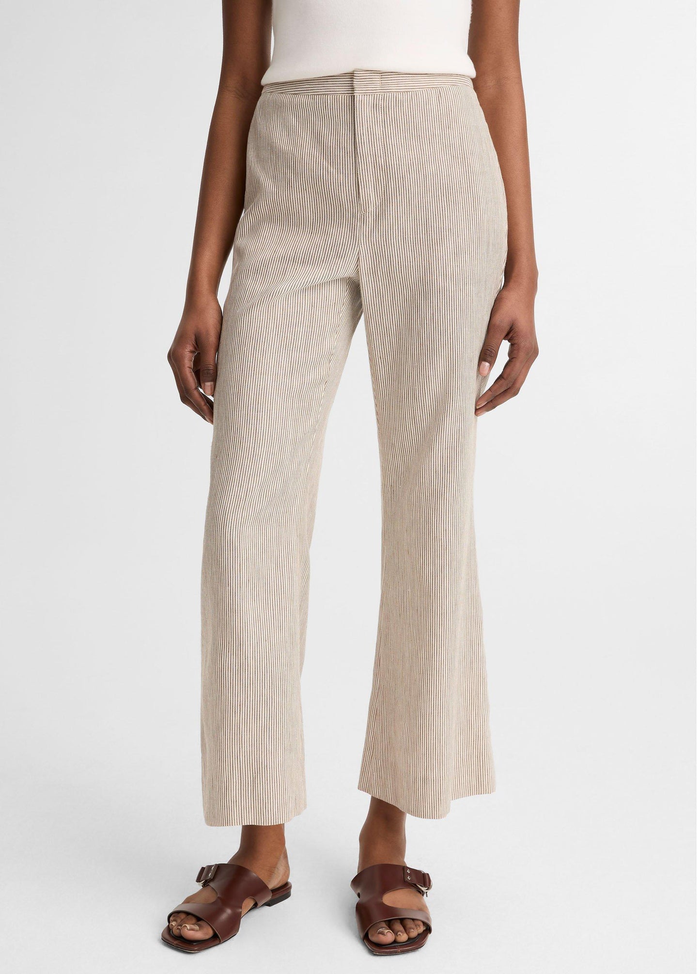Ticking Stripe Linen-Cotton Low-Rise Crop Flare Trouser - US 0241
