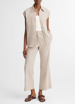 Ticking Stripe Linen-Cotton Low-Rise Crop Flare Trouser - US 0241