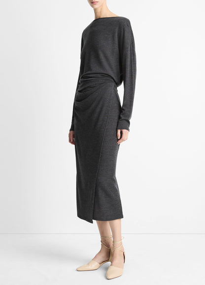 Draped-Waist Wool-Blend Midi Skirt - US 9746