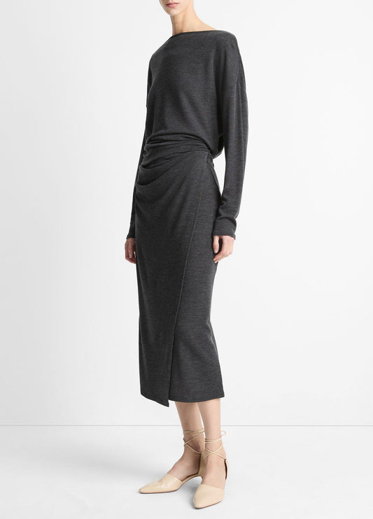 Draped-Waist Wool-Blend Midi Skirt - US 9746