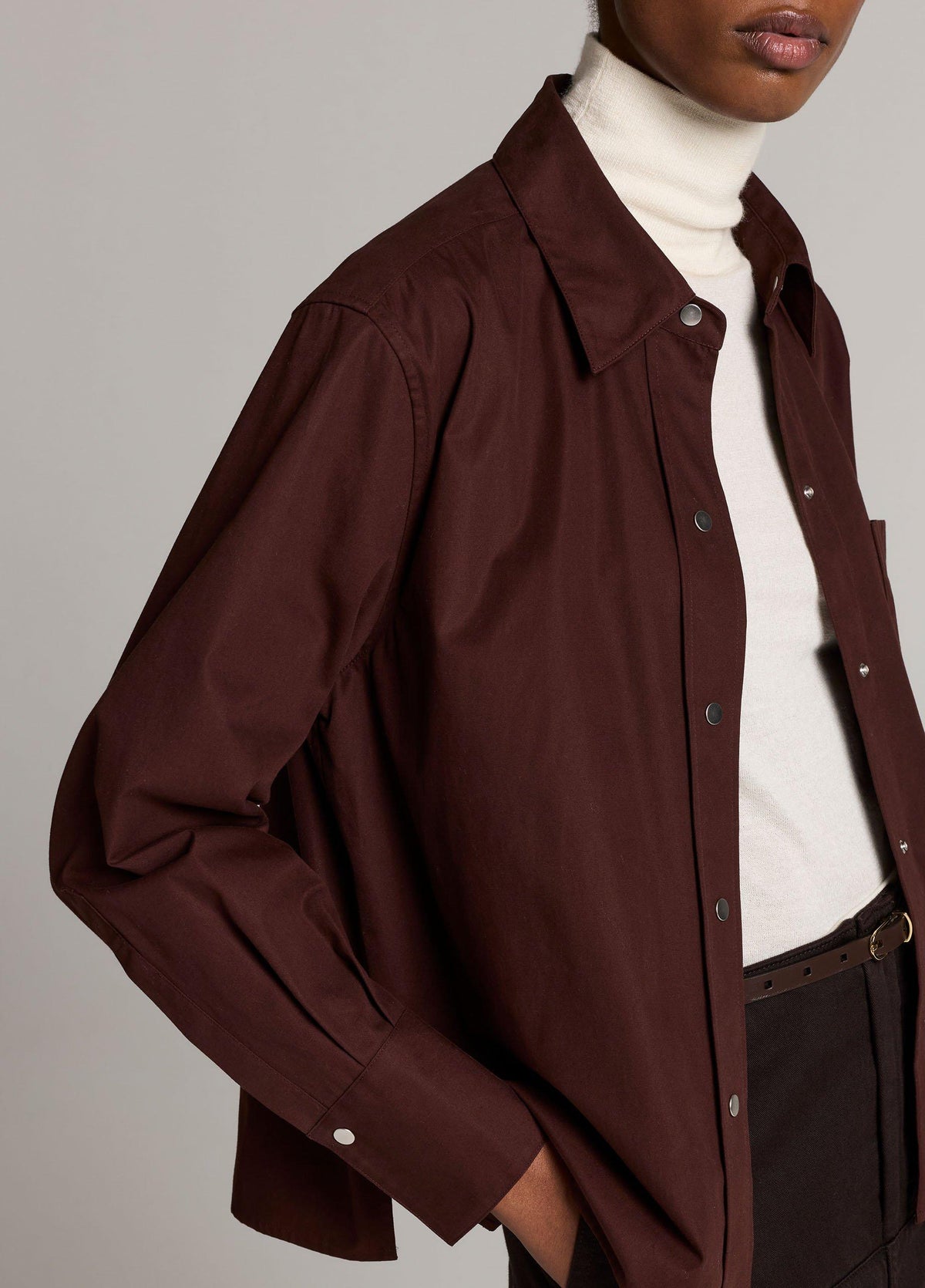 Cotton Metal-Snap Long-Sleeve Shirt - US 3029