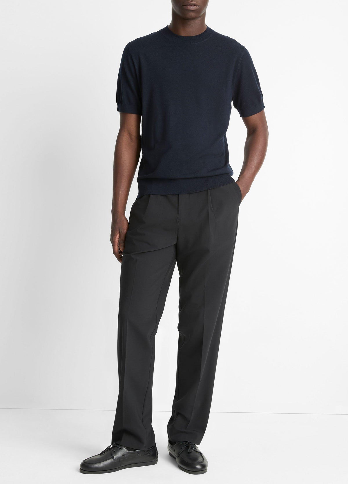 Featherweight Merino Wool-Cashmere Short-Sleeve Sweater - US 1673