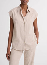 Ticking Stripe Linen-Cotton Cap-Sleeve Blouse - US 3199