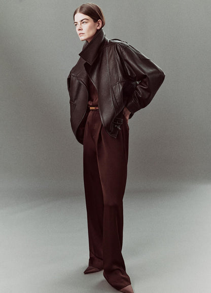 Leather Oversized Biker Jacket - US 1652