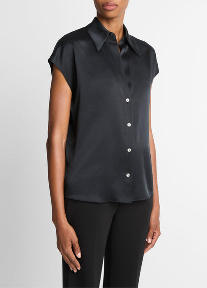 Silk Cap-Sleeve Ruched-Back Blouse - US 8041
