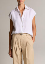 Linen Cap-Sleeve Button-Front Blouse - US 4913