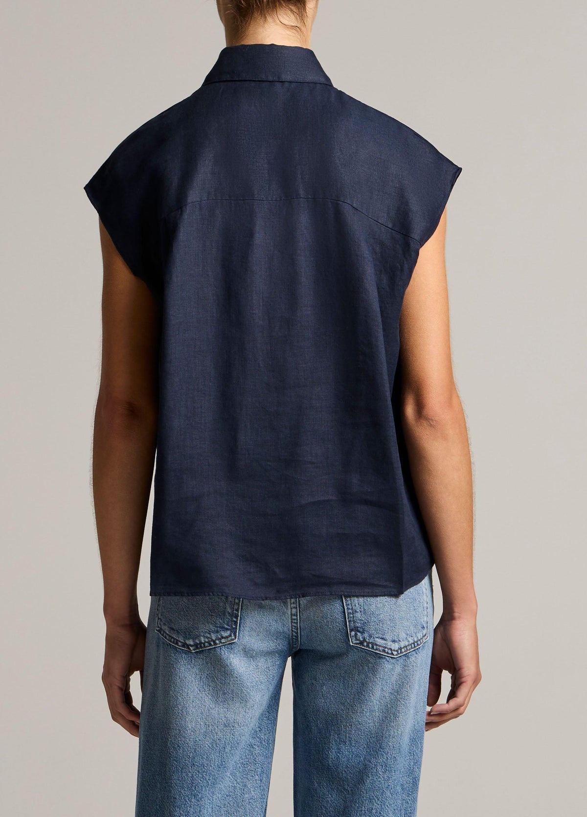 Linen Cap-Sleeve Button-Front Blouse - US 4227